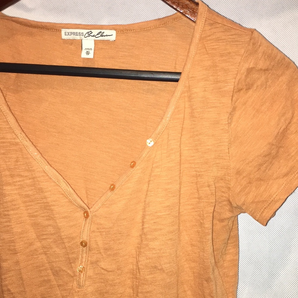 Express One Eleven V Neck Tee | Rust Orange | Size XS - Picture 3 of 4